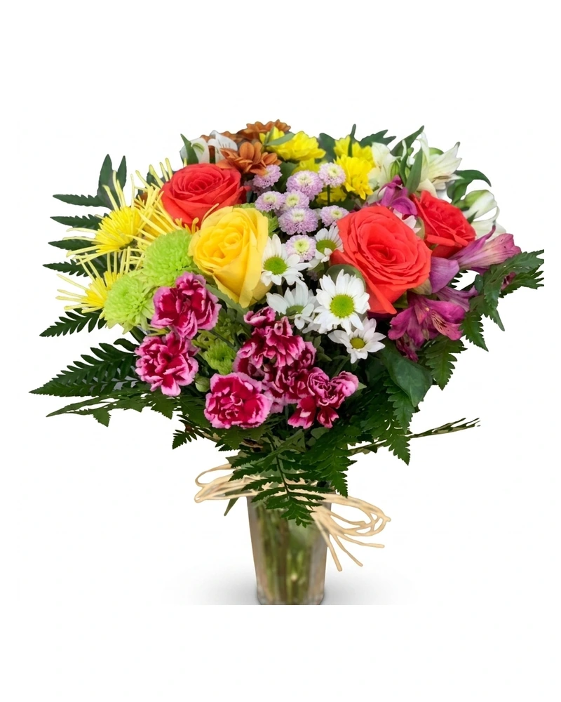 Arranjo Campestre com Rosas e Flores Mistas