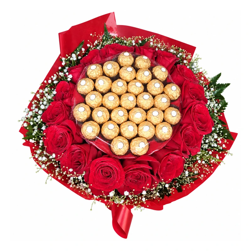 Buquê 20 rosas importadas com Ferrero Rocher