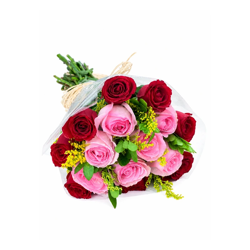 Buquê amor em duas cores com rosas vermelhas e cor-de-rosa