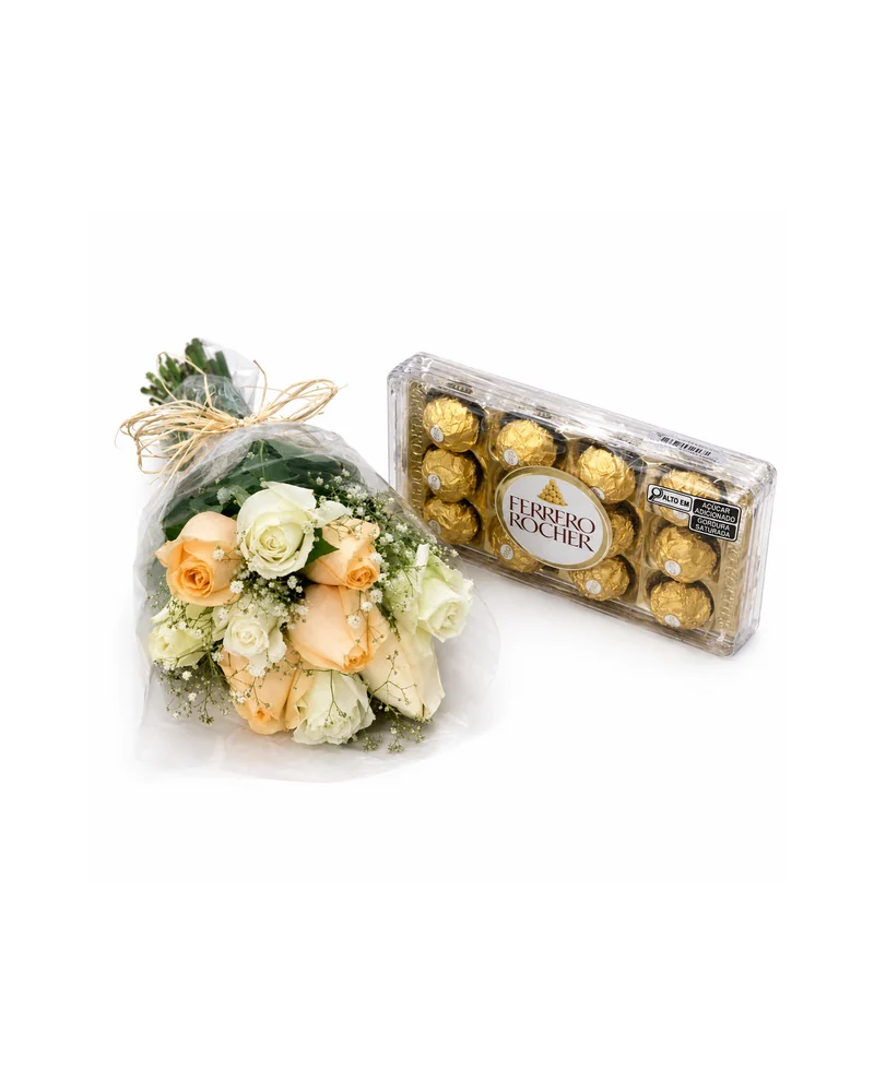 Buquê de Rosas Champanhe com Ferrero Rocher