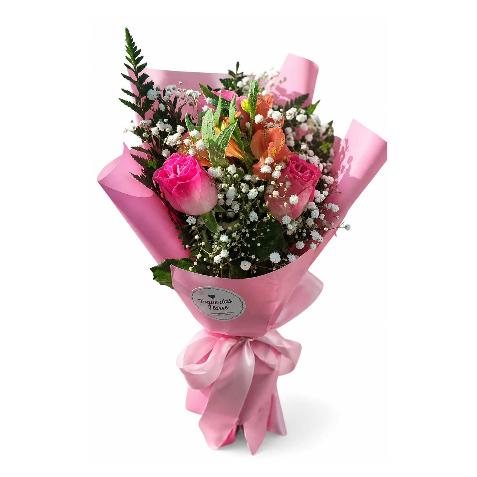 Buquê de Rosas Cor de Rosa e Mosquitinho