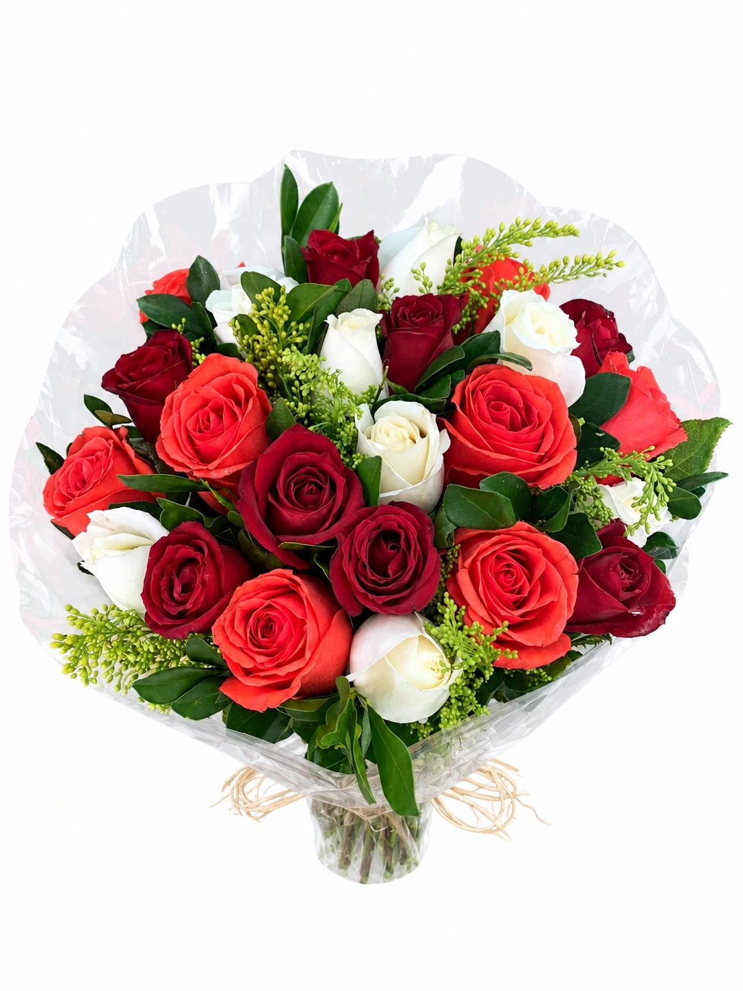 Buquê elegância com rosas vermelhas e brancas