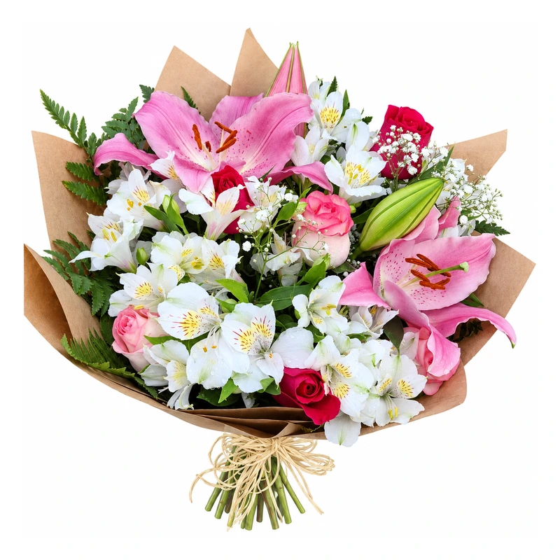 Buquê encanto de lírios rosa com flores brancas