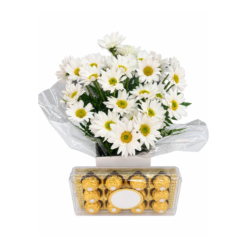 Buquê encanto de margaridas com Ferrero Rocher