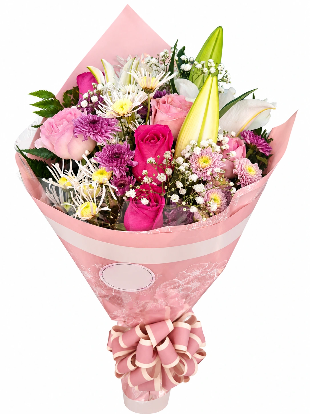 Buquê encanto rosa com lírios e flores