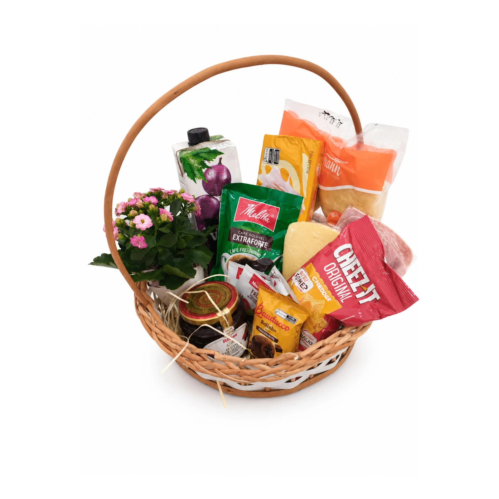 Cesta de Café da Manhã com Kalanchoe e Biscoitos