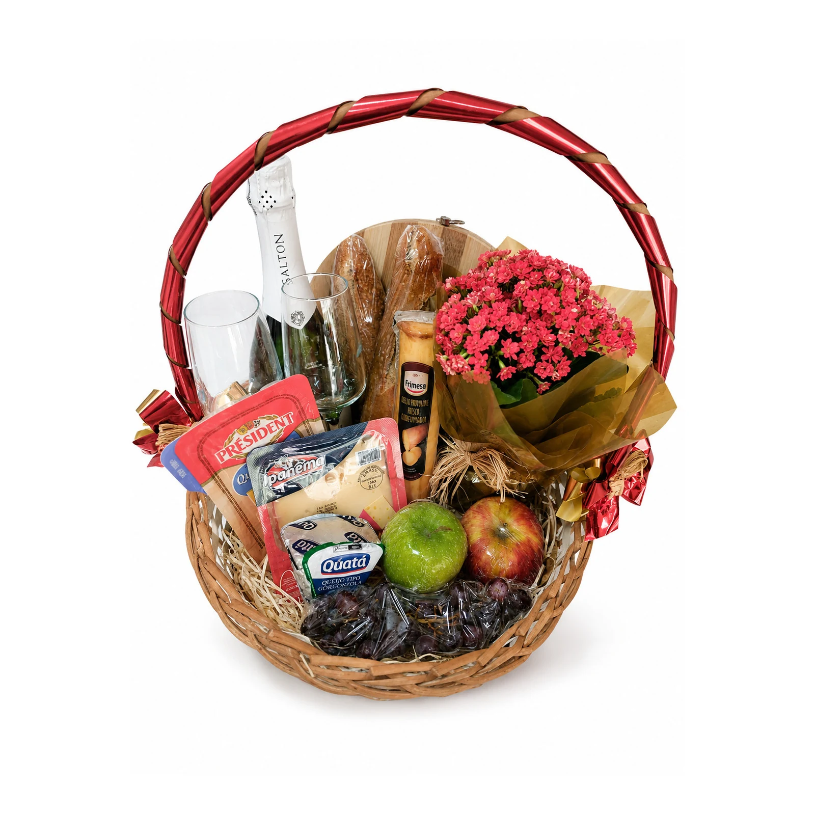 Cesta de Café da Manhã Premium com Espumante e Flores