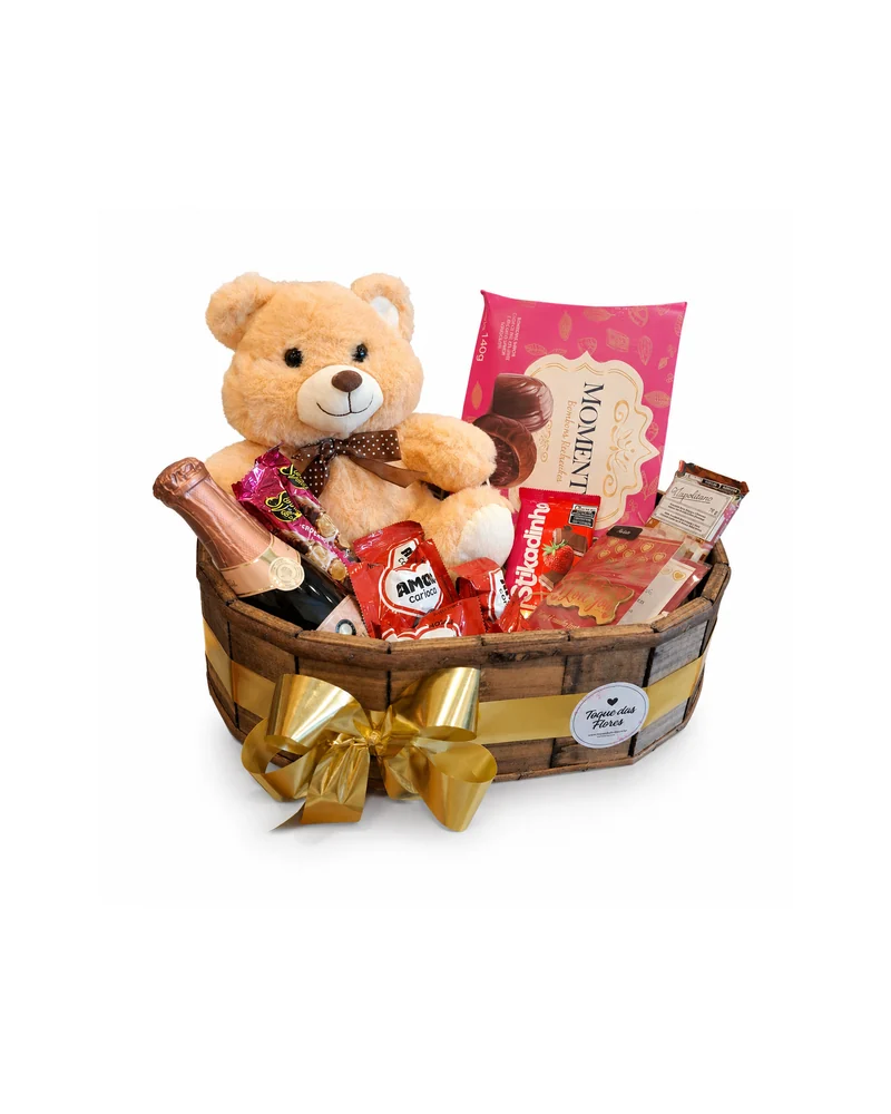 Cesta Romântica com Urso Presente e Chocolates