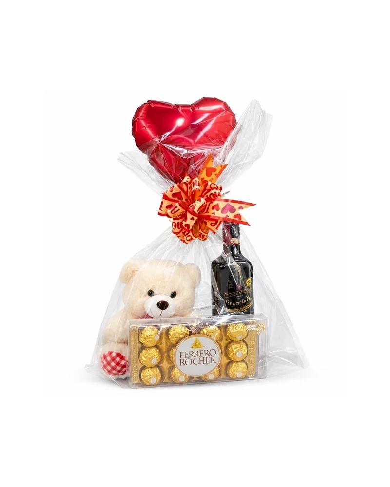 Kit Romântico com Rosa Urso Balão e Ferrero