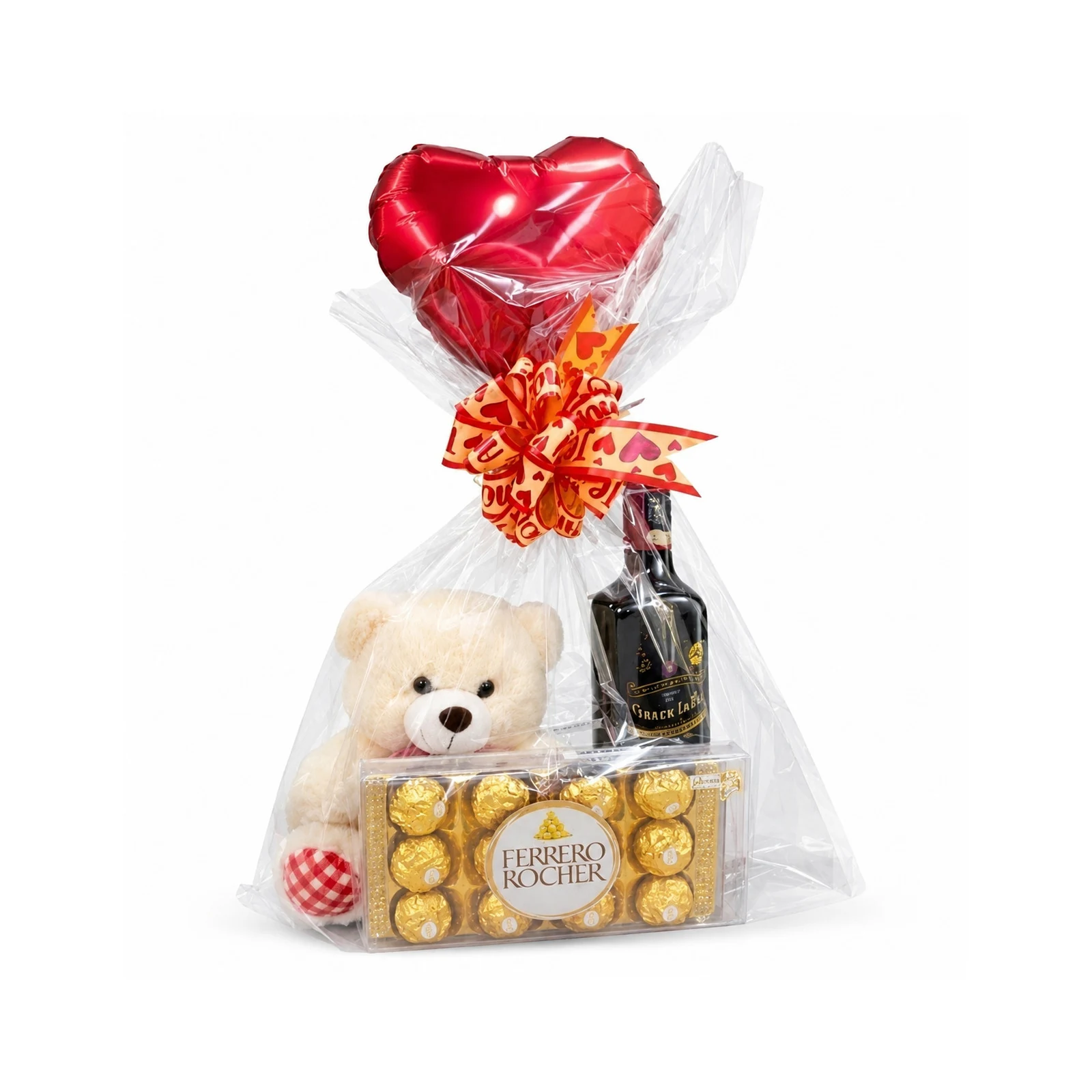 Kit Romântico com Rosa Urso Balão e Ferrero