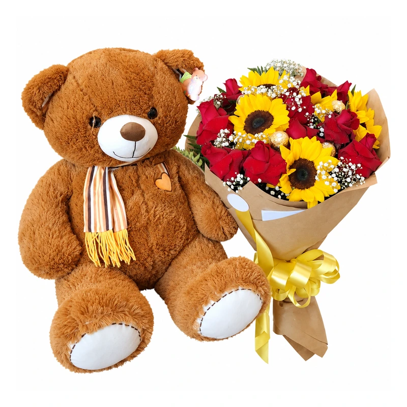 Urso grande e buquê luxo