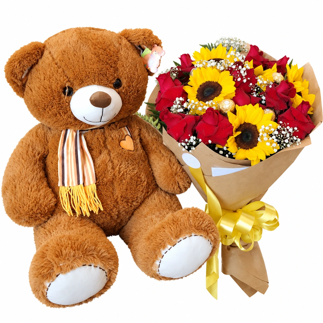 Urso grande e buquê luxo